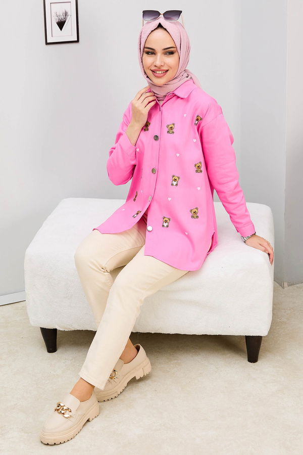 Düz Orta Kadın Pembe Gömlek - 21876 PEMBE