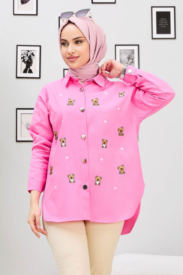 Düz Orta Kadın Pembe Gömlek - 21876 PEMBE