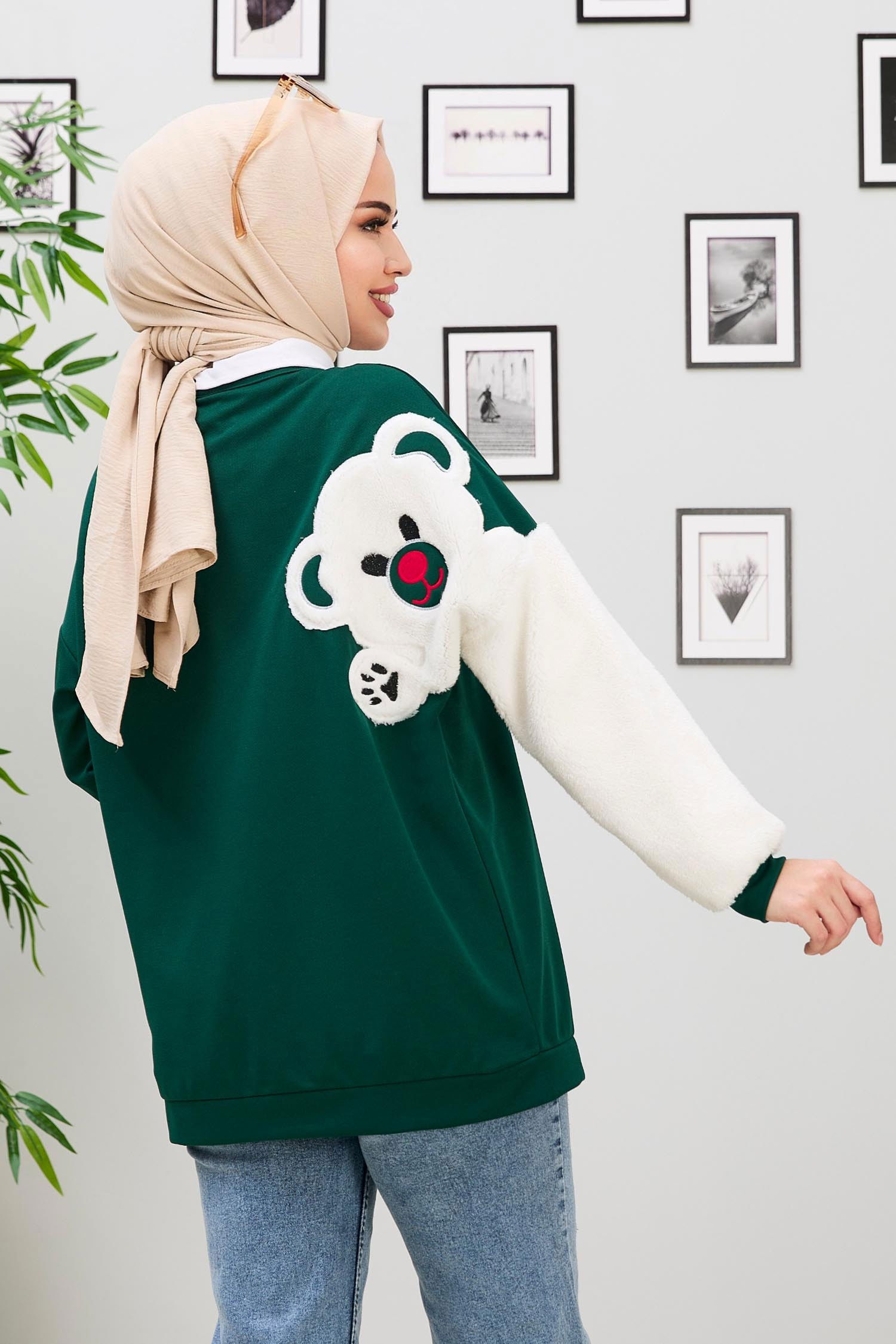 Düz BİSİKLET Kadın Yeşil Sweat - 11037