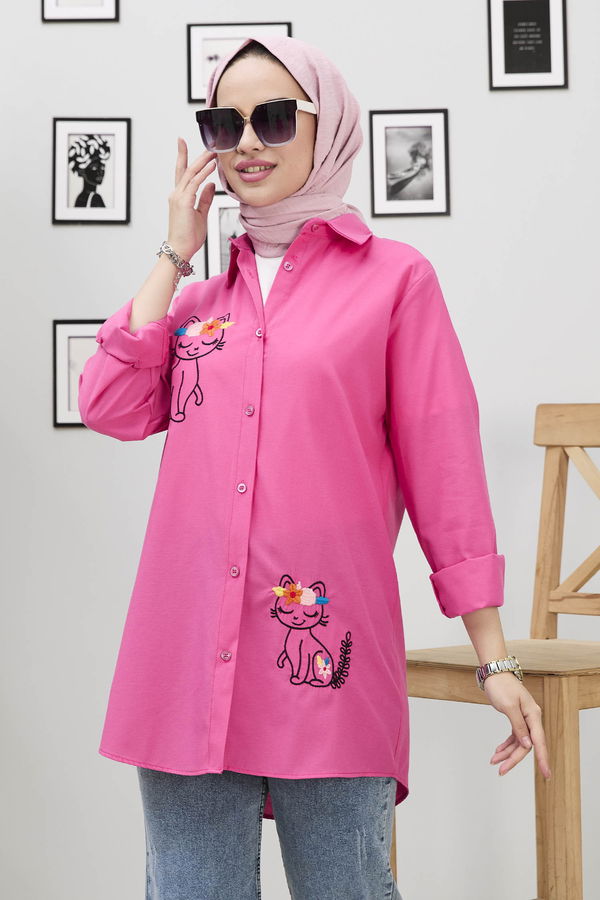 Düz Orta Kadın Fuşya Gömlek - 21879