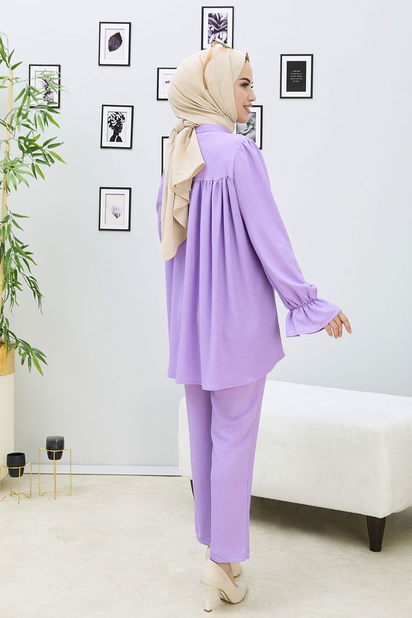 Düz Orta Kadın Lila Tunik Pantolon - 21874 LİLA