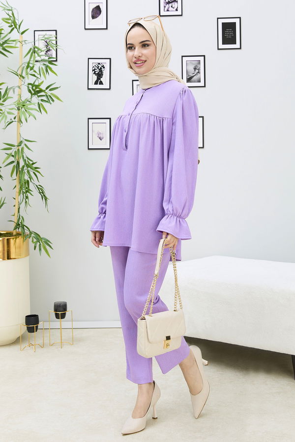 Düz Orta Kadın Lila Tunik Pantolon - 21874 LİLA