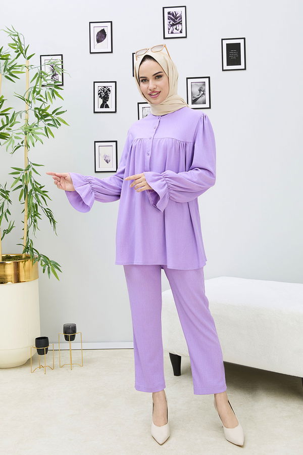 Düz Orta Kadın Lila Tunik Pantolon - 21874 LİLA