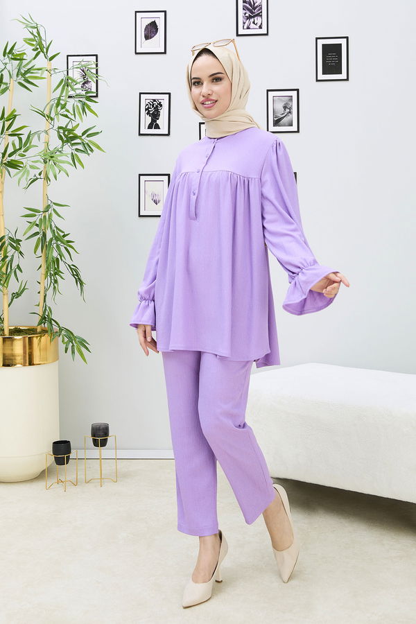 Düz Orta Kadın Lila Tunik Pantolon - 21874 LİLA