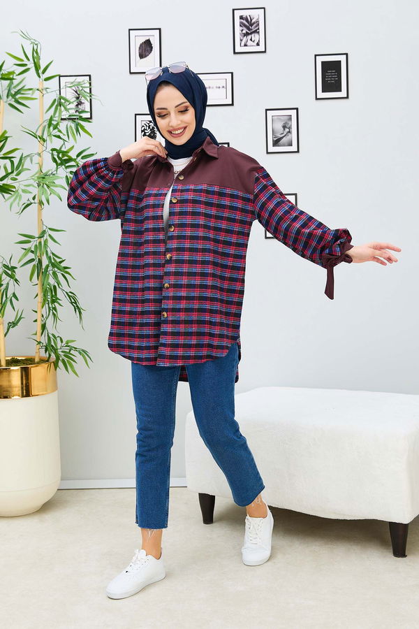 Düz Gömlek Yaka Kadın Mavi Tunik - 11139