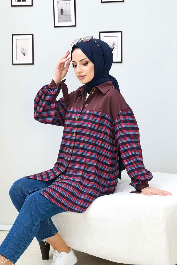 Düz Gömlek Yaka Kadın Mavi Tunik - 11139