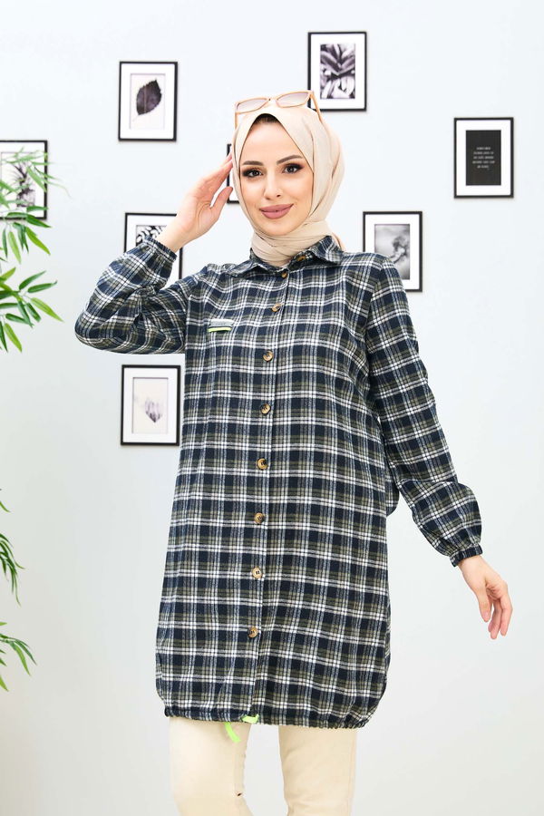 Düz Gömlek Yaka Kadın Haki Tunik - 11164