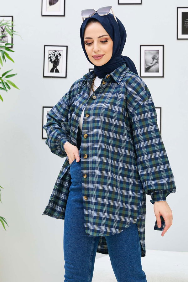 Düz Gömlek Yaka Kadın Haki Tunik - 11167 HAKİ