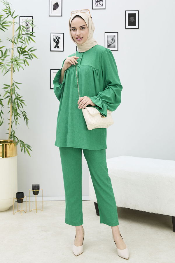 Düz Orta Kadın Yeşil Tunik Pantolon - 21874
