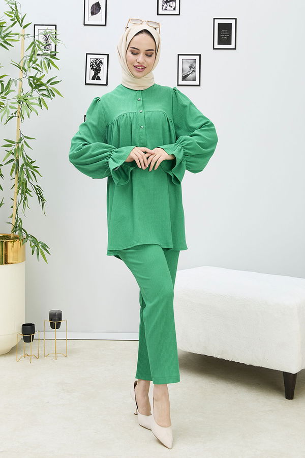 Düz Orta Kadın Yeşil Tunik Pantolon - 21874