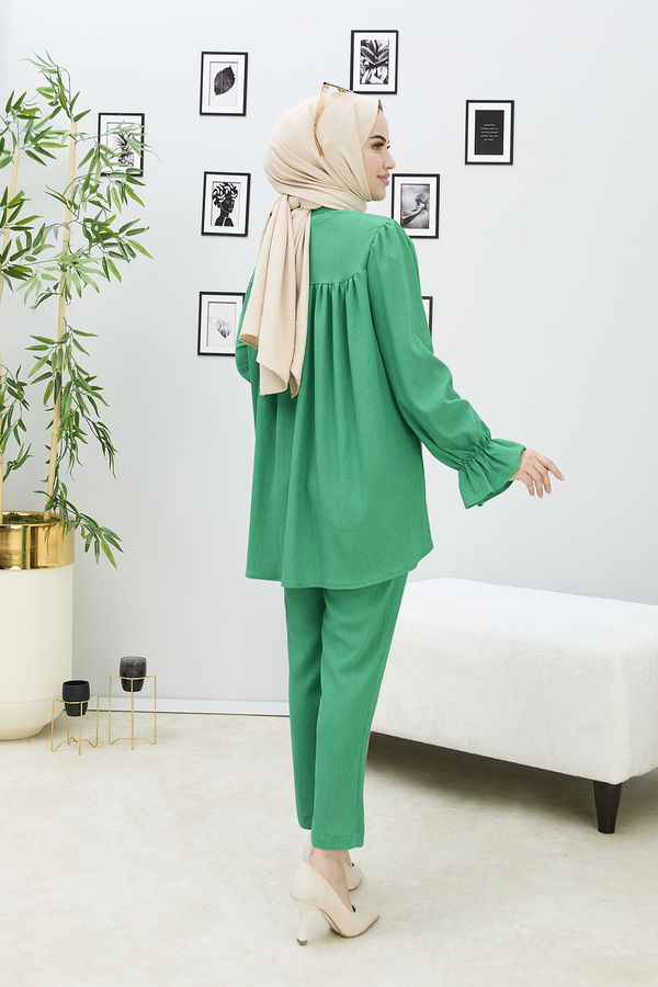 Düz Orta Kadın Yeşil Tunik Pantolon - 21874