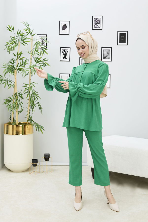 Düz Orta Kadın Yeşil Tunik Pantolon - 21874
