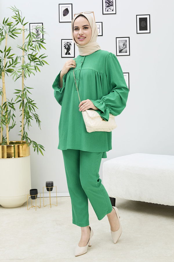Düz Orta Kadın Yeşil Tunik Pantolon - 21874