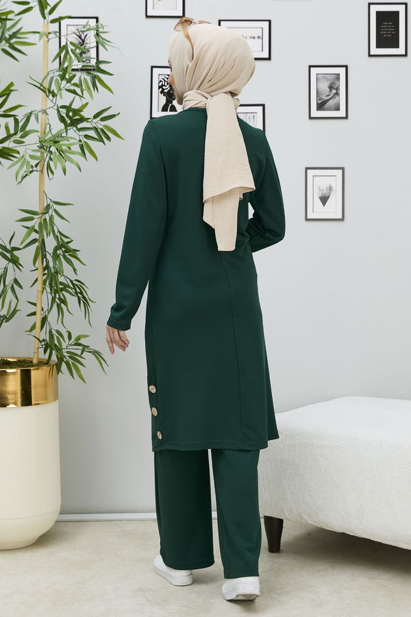Düz Bisiklet Yaka Kadın Yeşil Tunik+Pantolon - 11326 YEŞİL