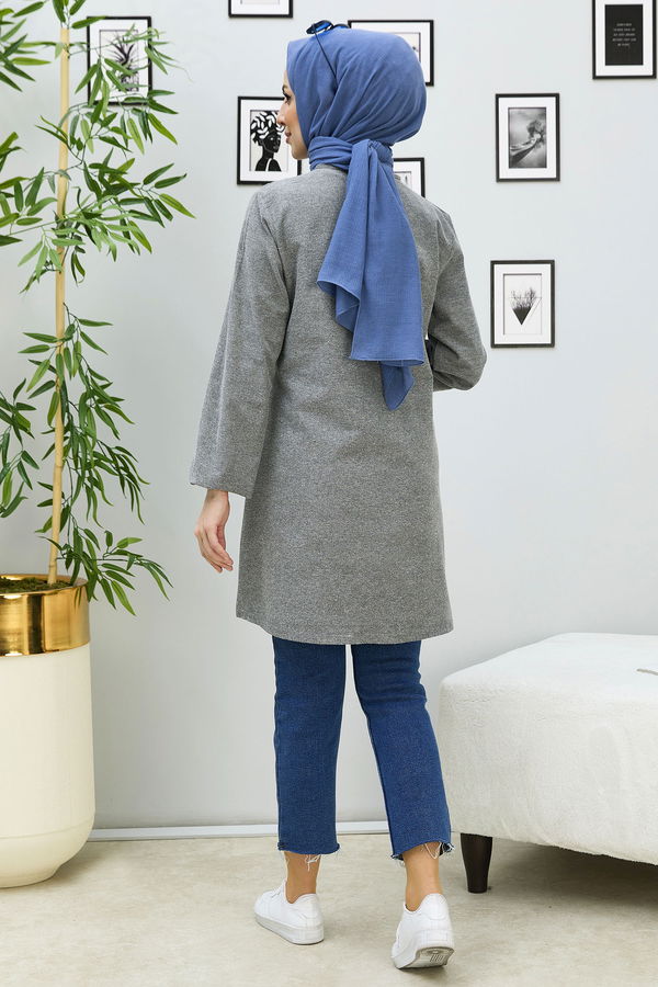 Düz Bisiklet Yaka Kadın Gri Tunik - 3998