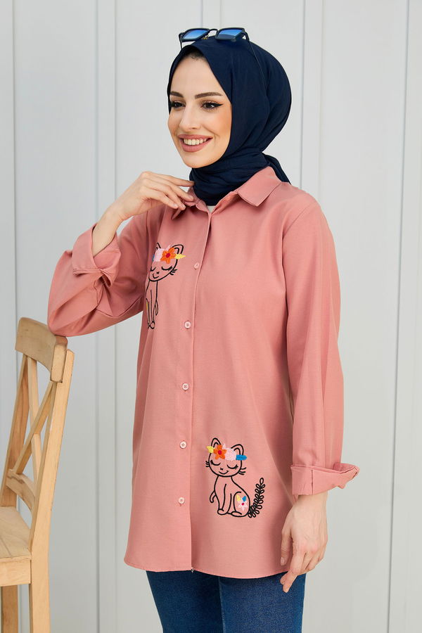 Düz Orta Kadın Pembe Gömlek - 21879
