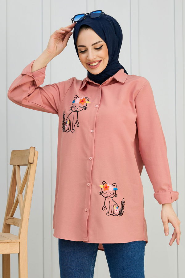 Düz Orta Kadın Pembe Gömlek - 21879
