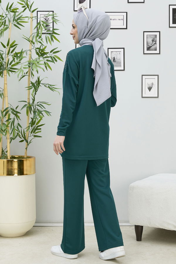 Düz Orta Kadın Yeşil Tunik Pantolon - 11333
