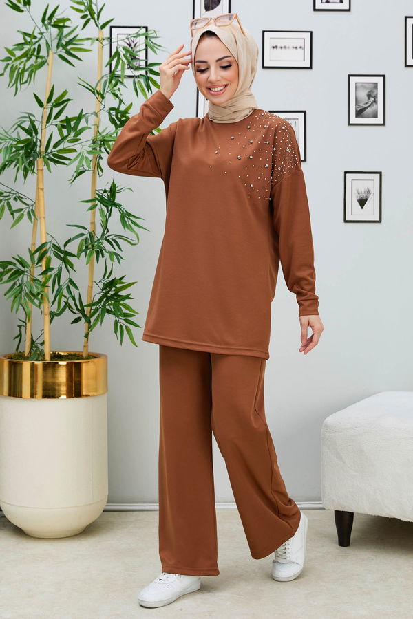 Düz Orta Kadın Taba Tunik Pantolon - 11333 TABA