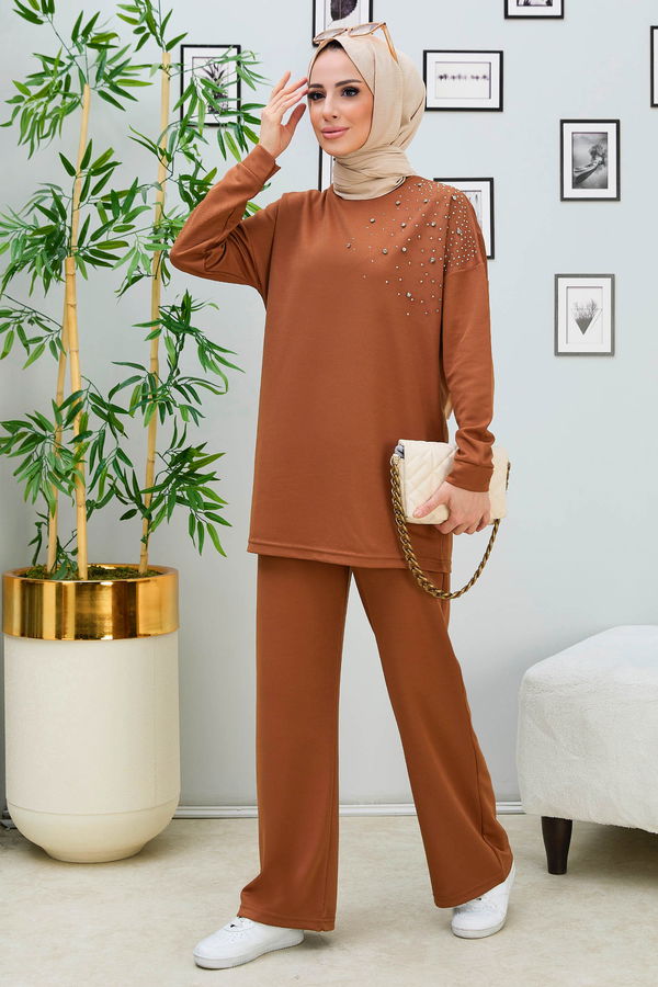 Düz Orta Kadın Taba Tunik Pantolon - 11333 TABA