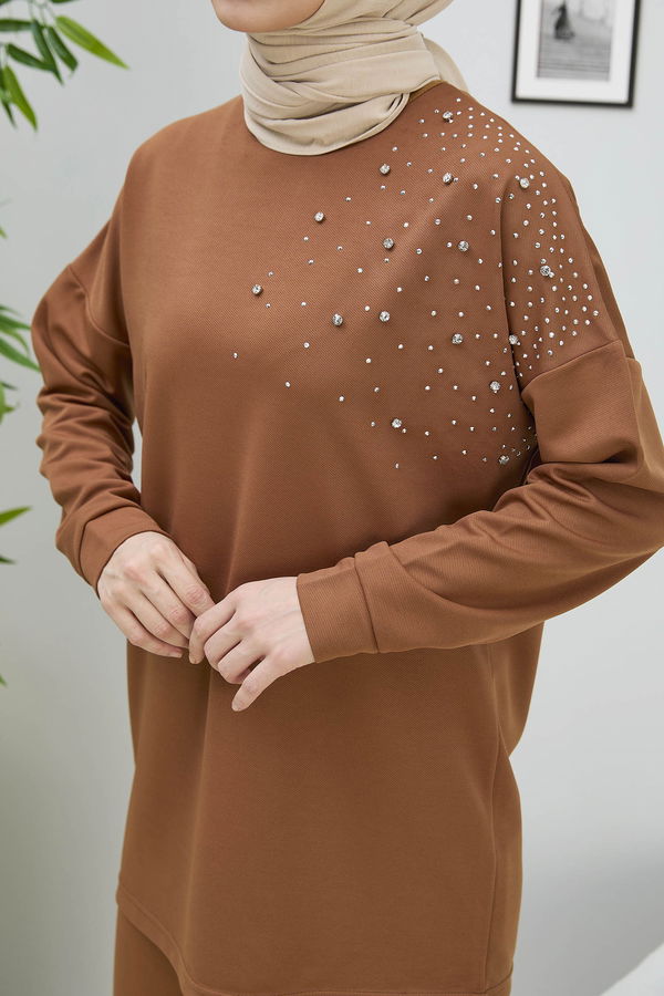 Düz Orta Kadın Taba Tunik Pantolon - 11333 TABA