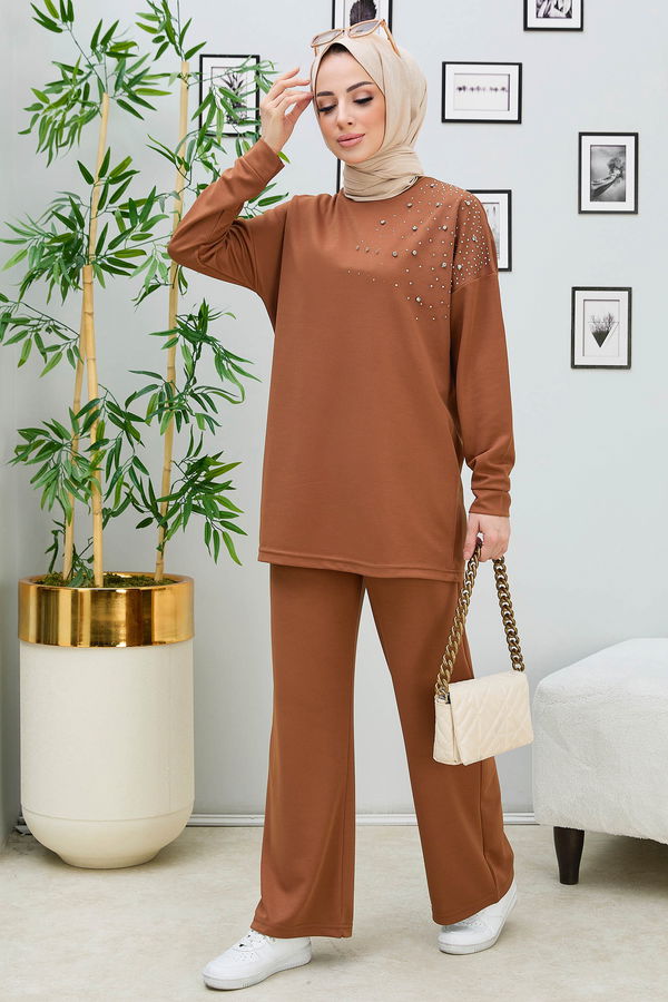 Düz Orta Kadın Taba Tunik Pantolon - 11333 TABA