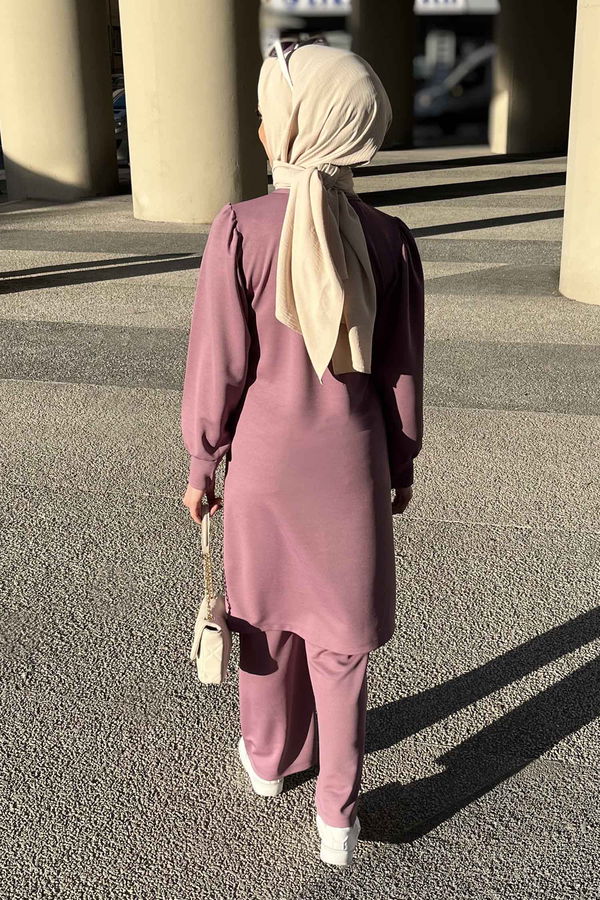 Düz Bisiklet Yaka Kadın Lila Tunik Pantolon - 11343 LİLA