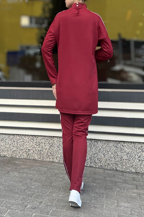 Düz Hakim Yaka Kadın Bordo Tunik Pantolon - 11336 BORDO
