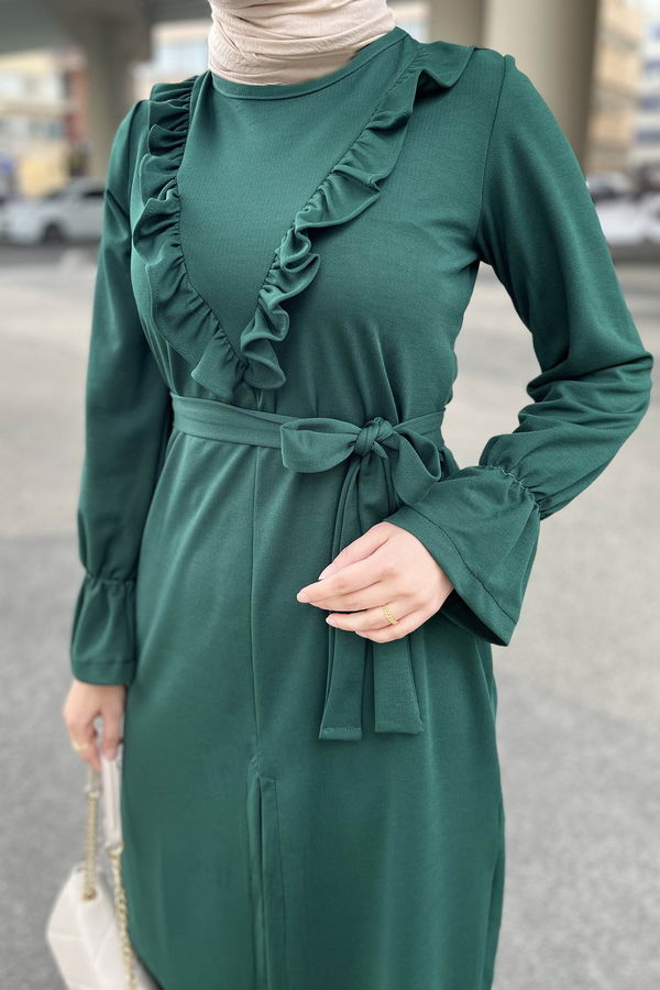 Düz Bisiklet Yaka Kadın Yeşil Tunik+Pantolon - 11328