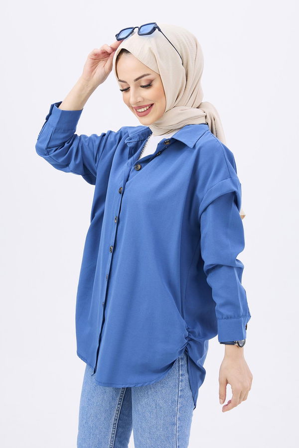 Düz Orta Kadın Mavi Tunik - 11079