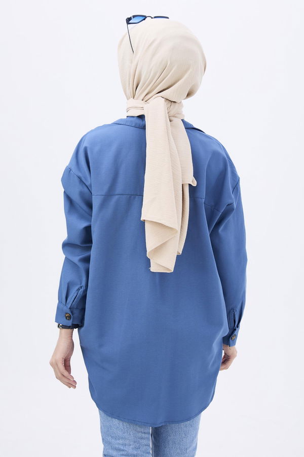 Düz Orta Kadın Mavi Tunik - 11079