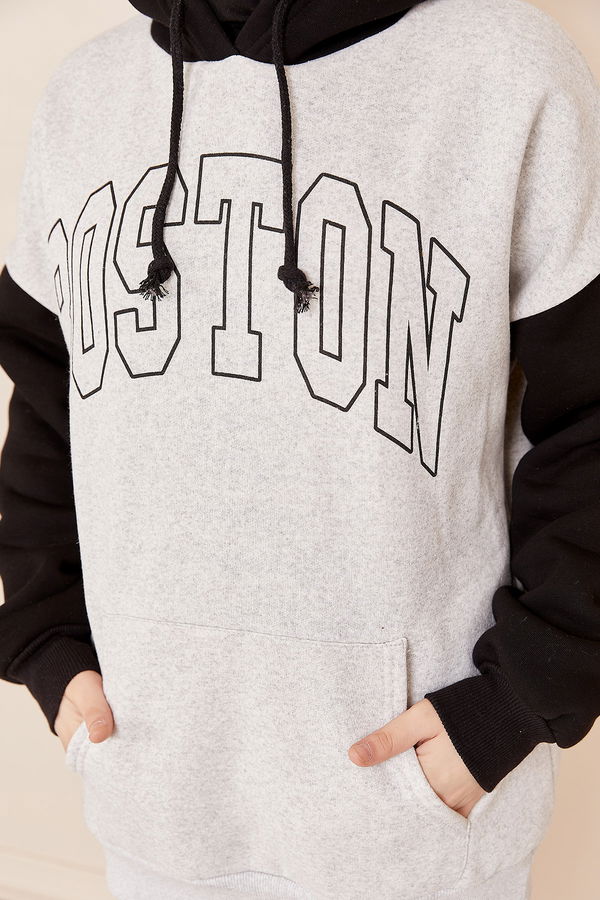 Düz Orta Kadın Gri KAPSONLU SWEAT - 20815 GRİ