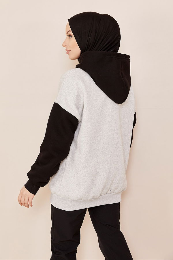 Düz Orta Kadın Gri KAPSONLU SWEAT - 20815 GRİ