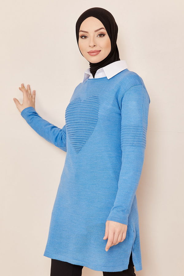 Düz Orta Kadın Mavi TUNIK - 20846