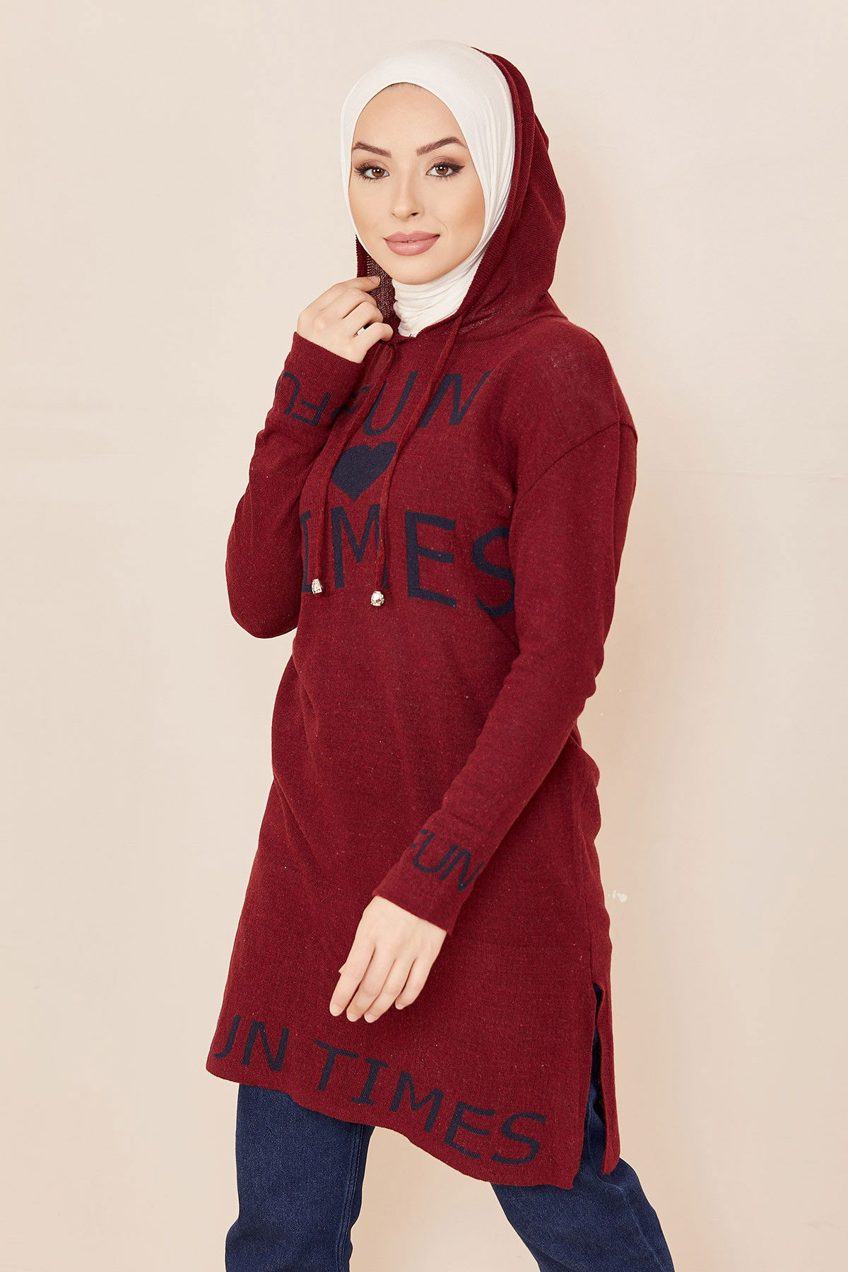 Düz Orta Kadın Bordo KAPSONLU TUNIK - 20834 BORDO