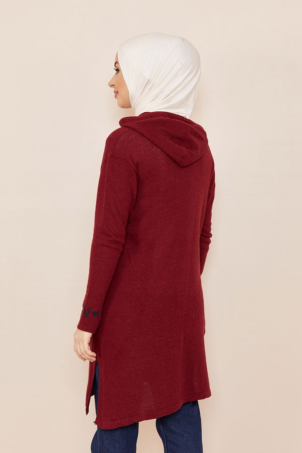 Düz Orta Kadın Bordo KAPSONLU TUNIK - 20834 BORDO