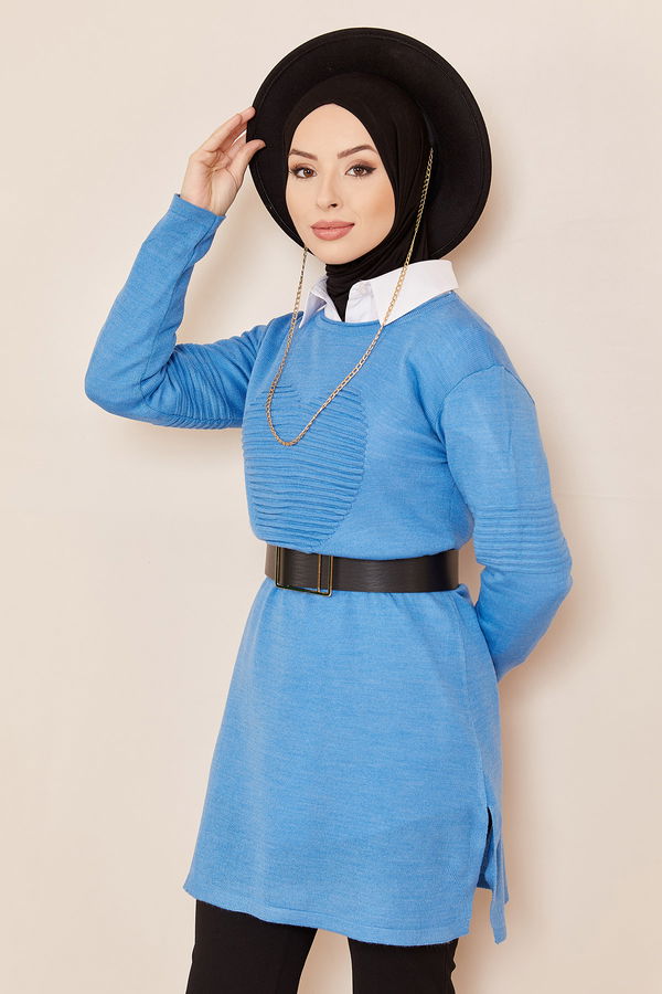 Düz Orta Kadın Mavi TUNIK - 20846
