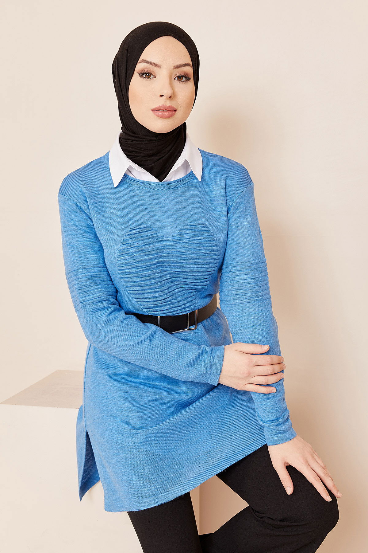 Düz Orta Kadın Mavi TUNIK - 20846