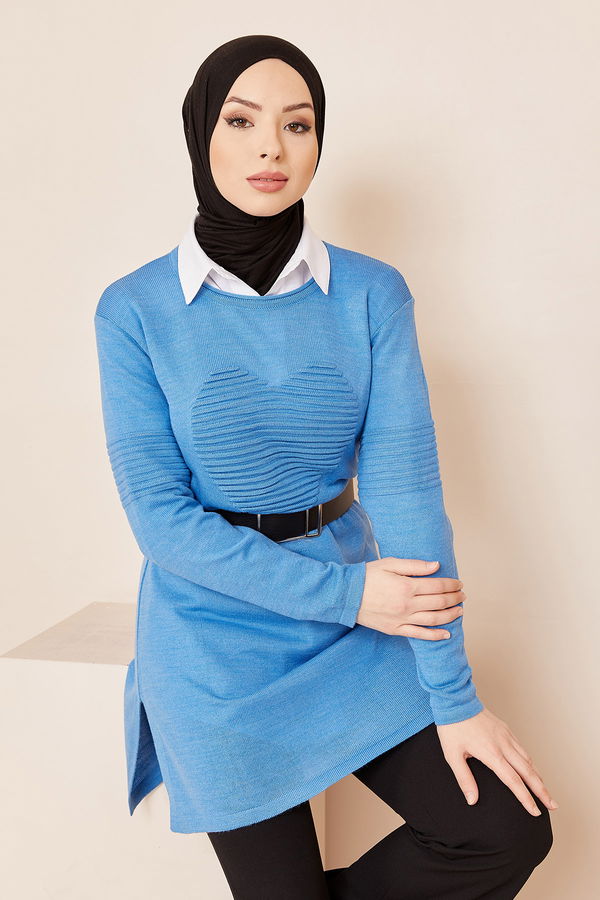 Düz Orta Kadın Mavi TUNIK - 20846