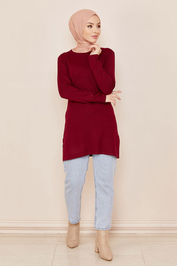 Düz Orta Kadın Bordo TUNIK - 20847 BORDO