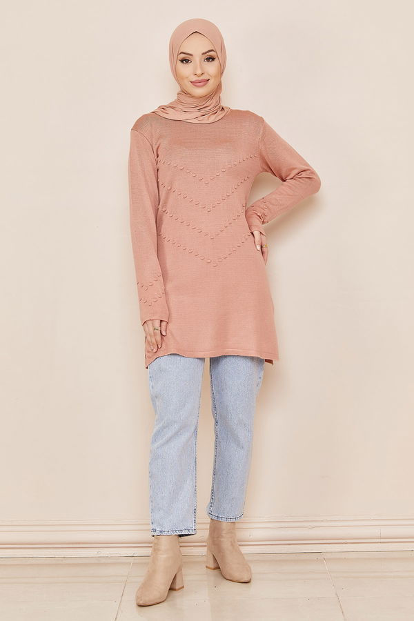 Düz Orta Kadın Pembe TUNIK - 20847 PEMBE