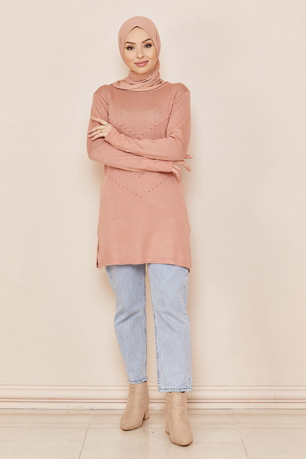 Düz Orta Kadın Pembe TUNIK - 20847 PEMBE