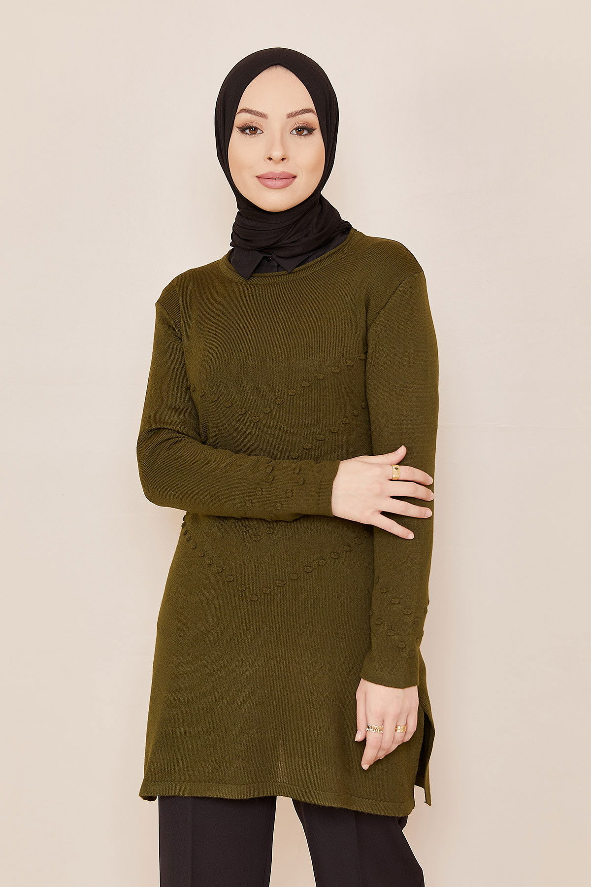 Düz Orta Kadın Haki TUNIK - 20847 HAKİ