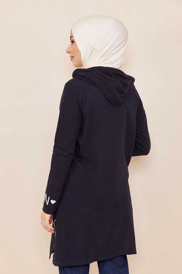 Düz Orta Kadın Lacivert KAPSONLU TUNIK - 20834