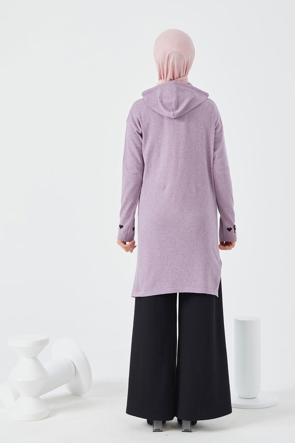 Düz Orta Kadın Lila KAPSONLU TUNIK - 20834 LİLA