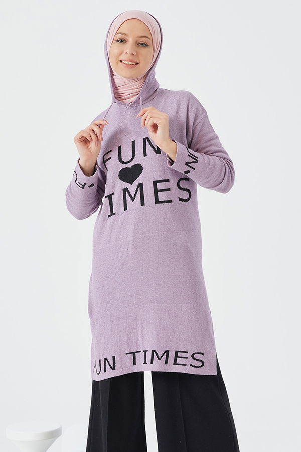 Düz Orta Kadın Lila KAPSONLU TUNIK - 20834 LİLA
