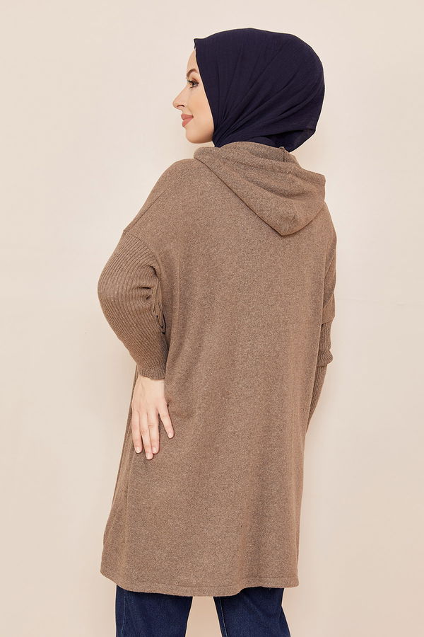 Düz Orta Kadın Vizon KAPSONLU TUNIK - 20835 VİZON