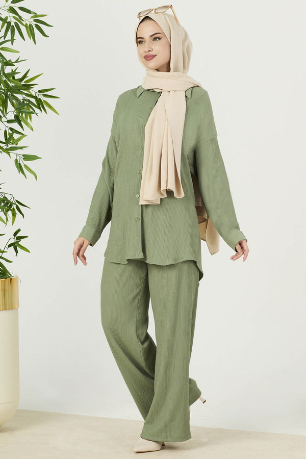 Düz Orta Kadın Haki Tunik Pantolon - 21532