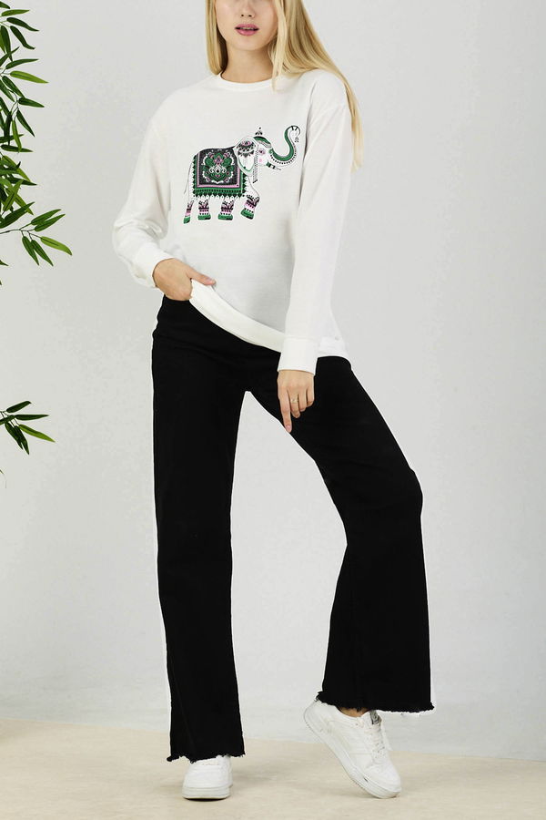 Düz Orta Kadın Beyaz Sweat - 21680