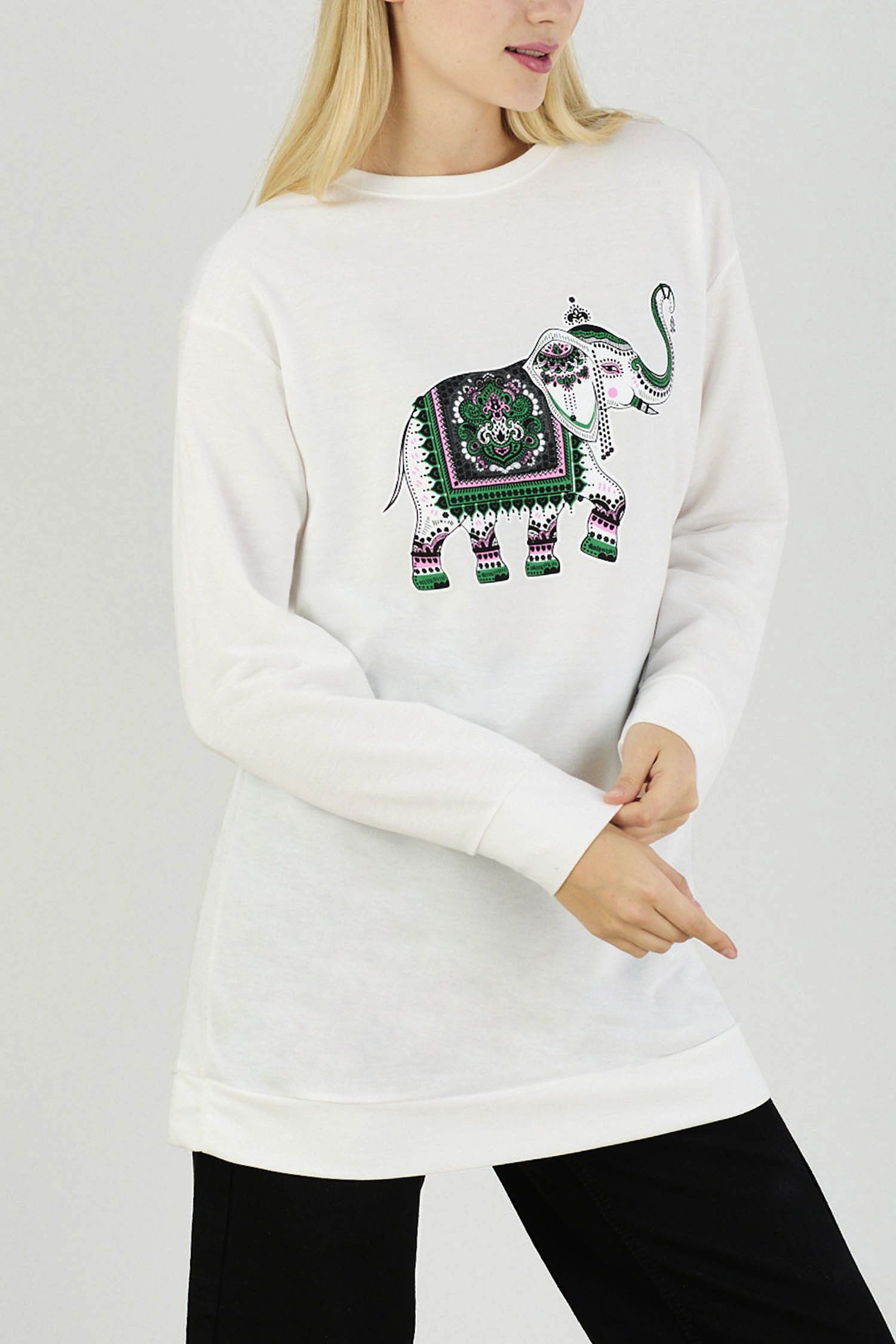 Düz Orta Kadın Beyaz Sweat - 21680